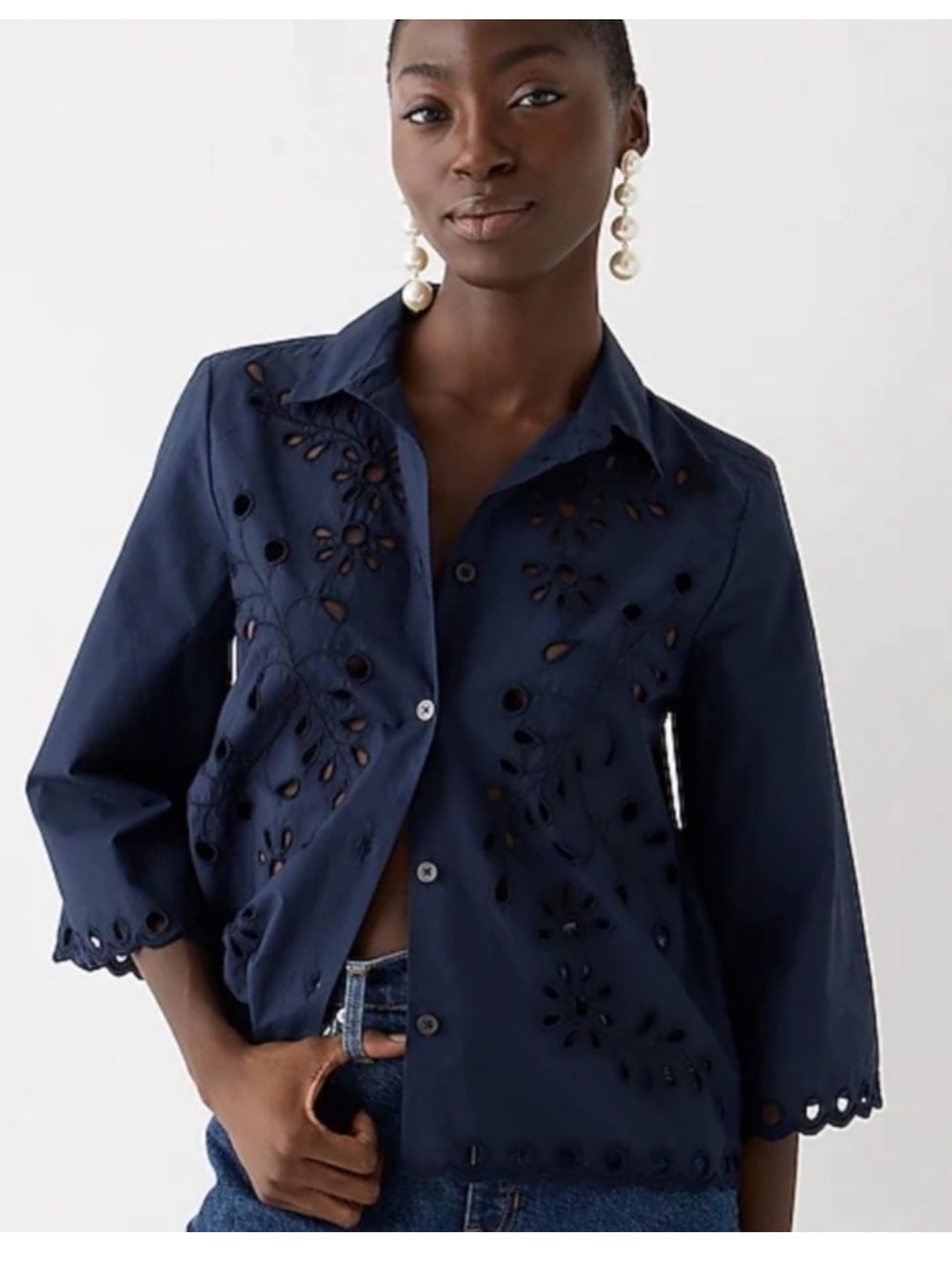 J. CREW Navy Blue Embroidered Button Down Shirt